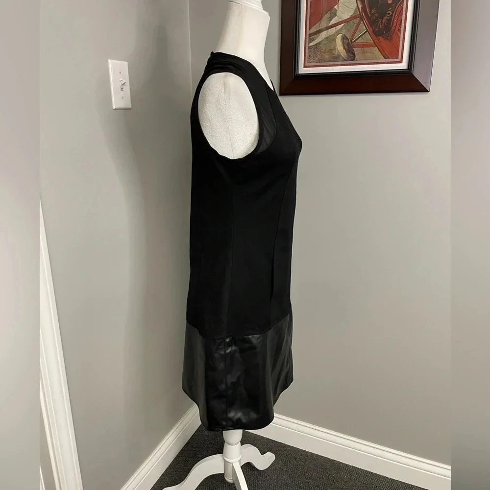 KF/Kaufman Franco Collection Onyx Leather Front Mini Dress Size 4 Sheer Cap Sexy - Picture 4 of 8